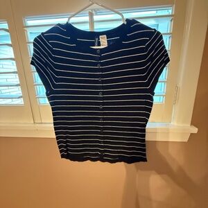 Divided Dark Blue Button-Up Shirt with White Stripes